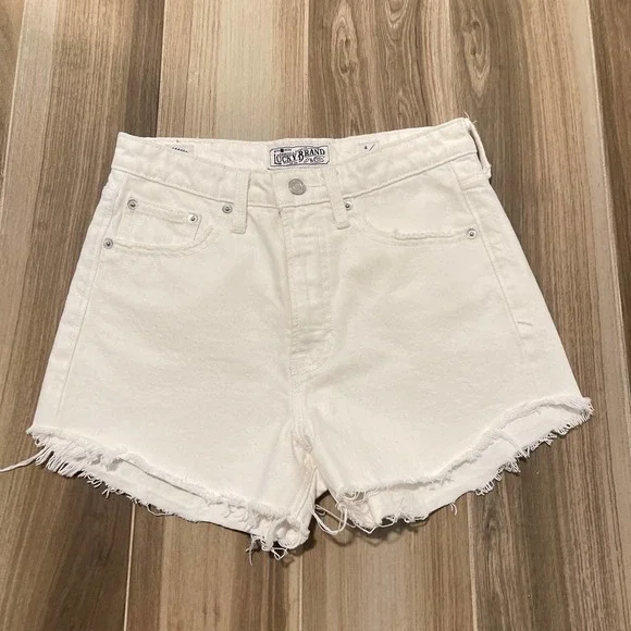 Lucky Brand Lucky Pins Short High Rise White Denim Cut Off Jean Shorts - Picture 3 of 8